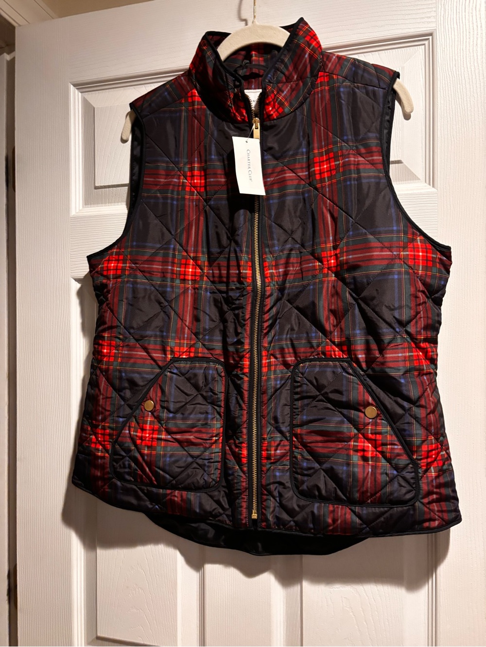 NWT Quilted Plaid Puffer Vest - Red/Navy